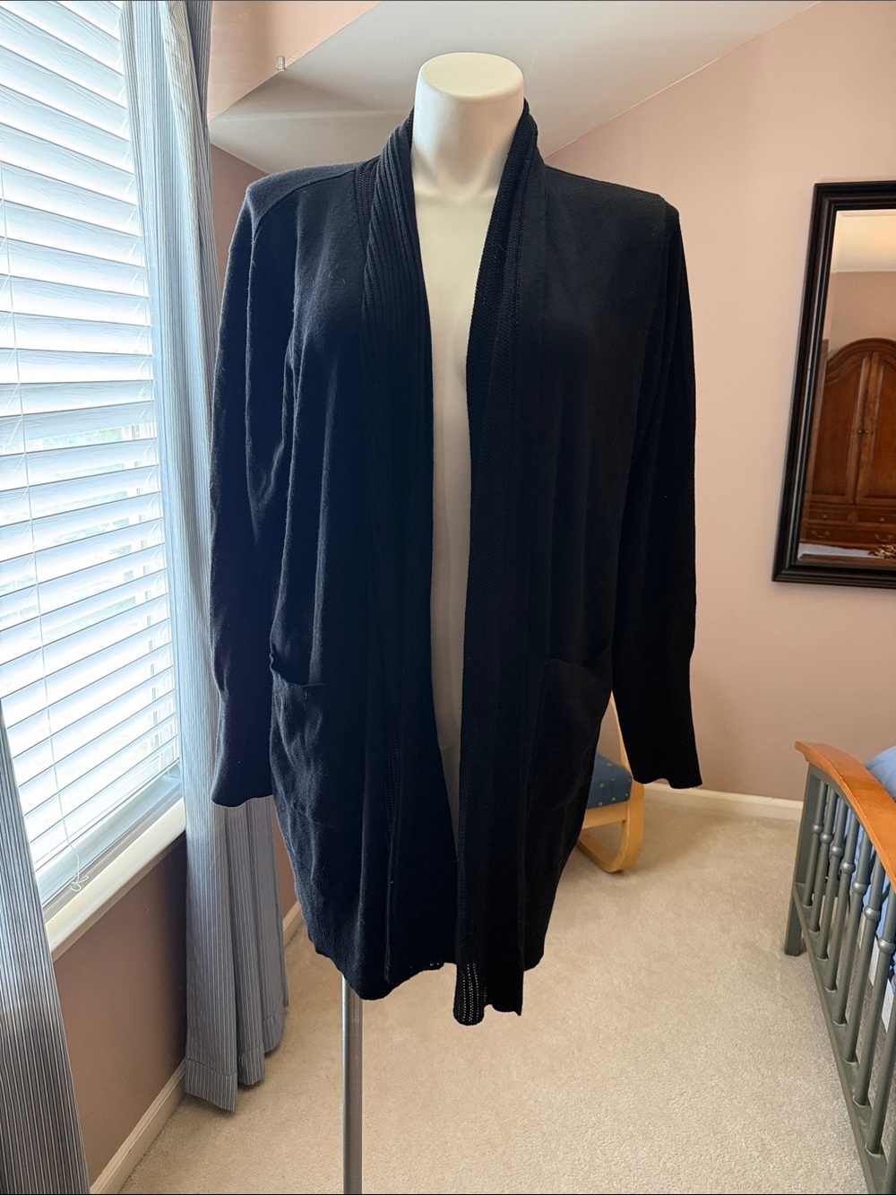 Avenue Black Open-Front Cardigan with Pockets